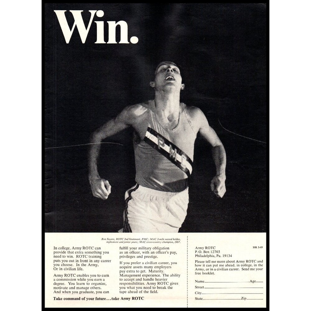 1969 US Army ROTC Recruiting Vintage Print Ad Runner Race Running Wall Art Photo